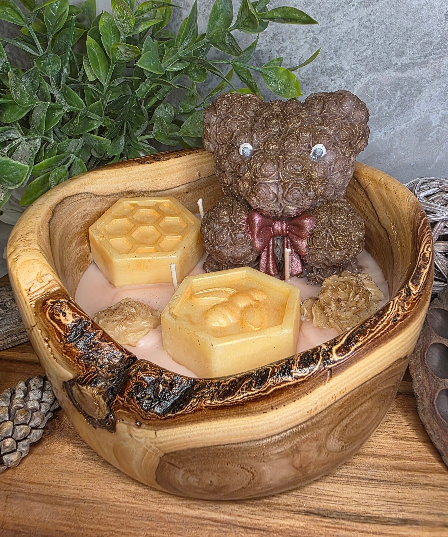 Bear in Wooden Dough Bowl Candle