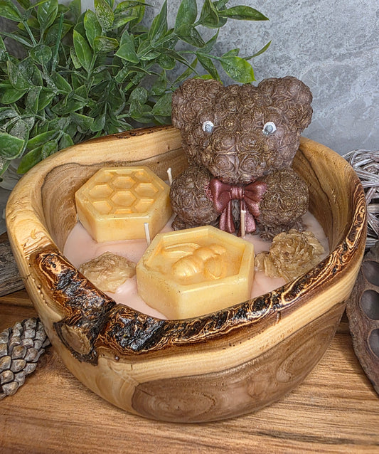 Bear in Wooden Dough Bowl Candle